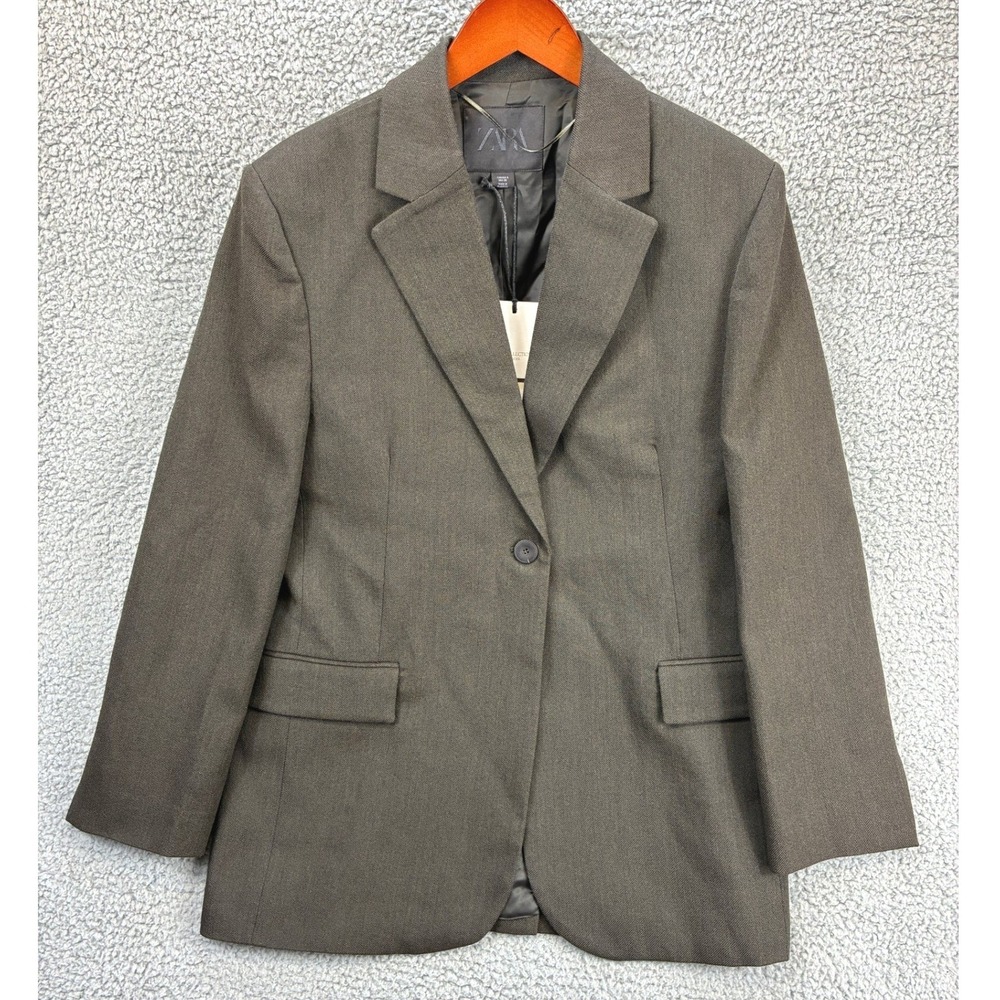 Zara Single Button Blazer Jacket Women's Size S Brown Casual Office Workwear